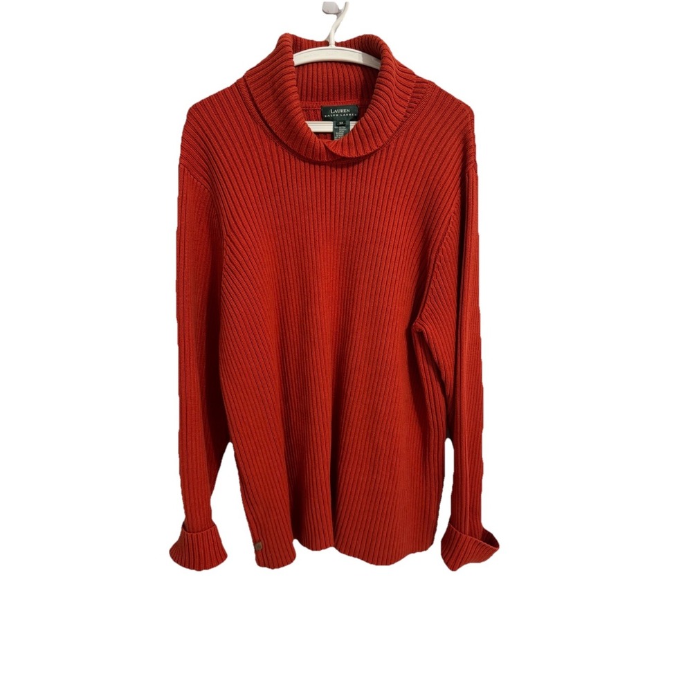 Lauren Ralph Lauren Size 3X Rust Shawl Collar Cotton Knit Ribbed Sweater